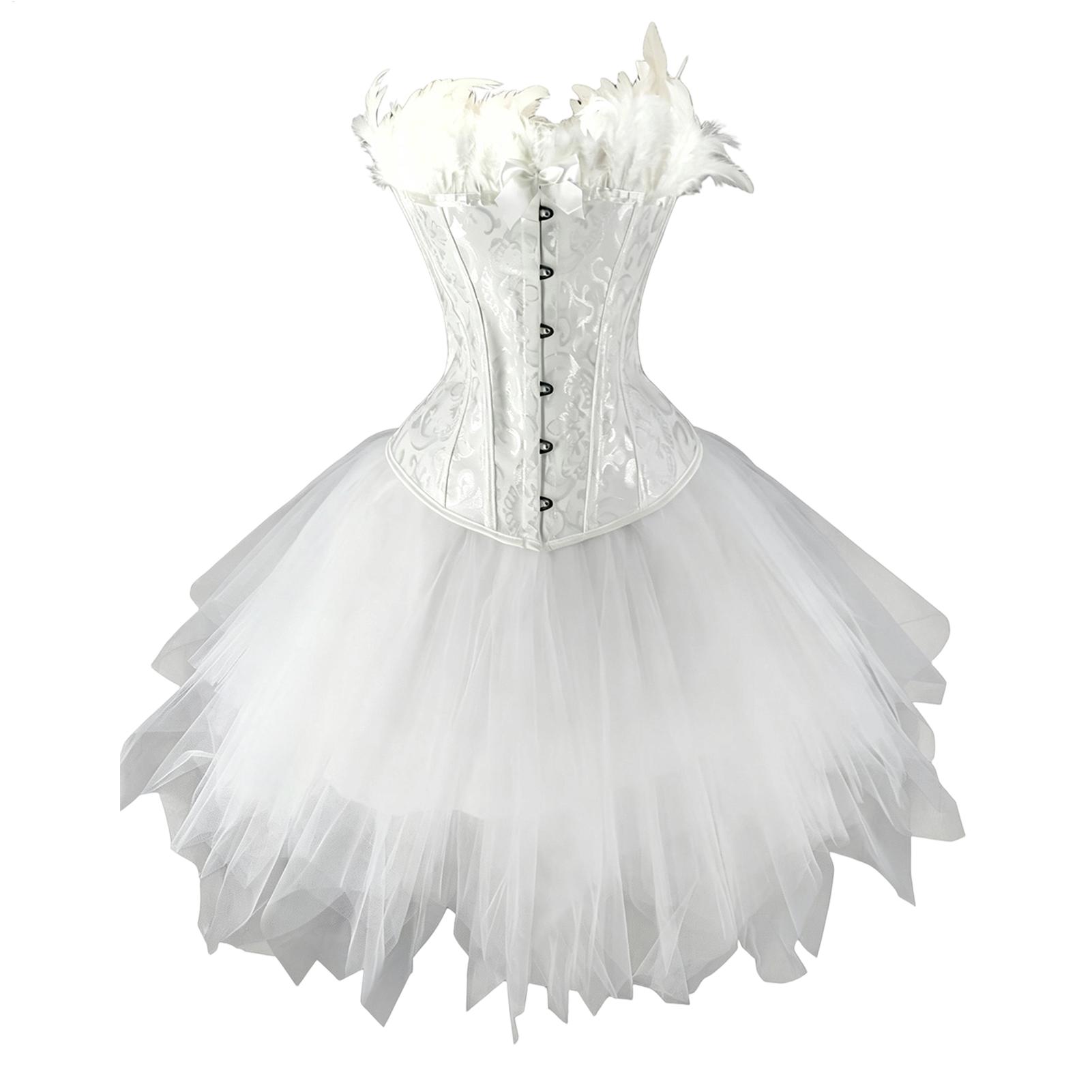 Formal Skirt - Weißschwan-Outfit, weiches Rollenspiel-Tüll-Ballettrock-Set, Weißschwan-Kostüm, Korsett für