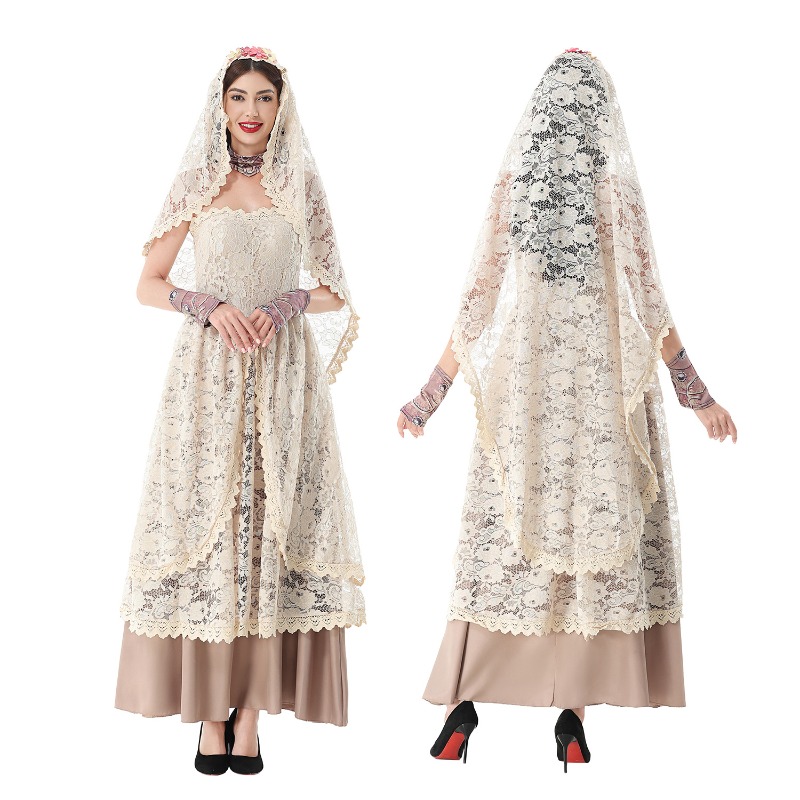 Lace Dress - Vintage-Spitzen-Maxikleid für Damen mit Spitzenhaube, trägerloses,