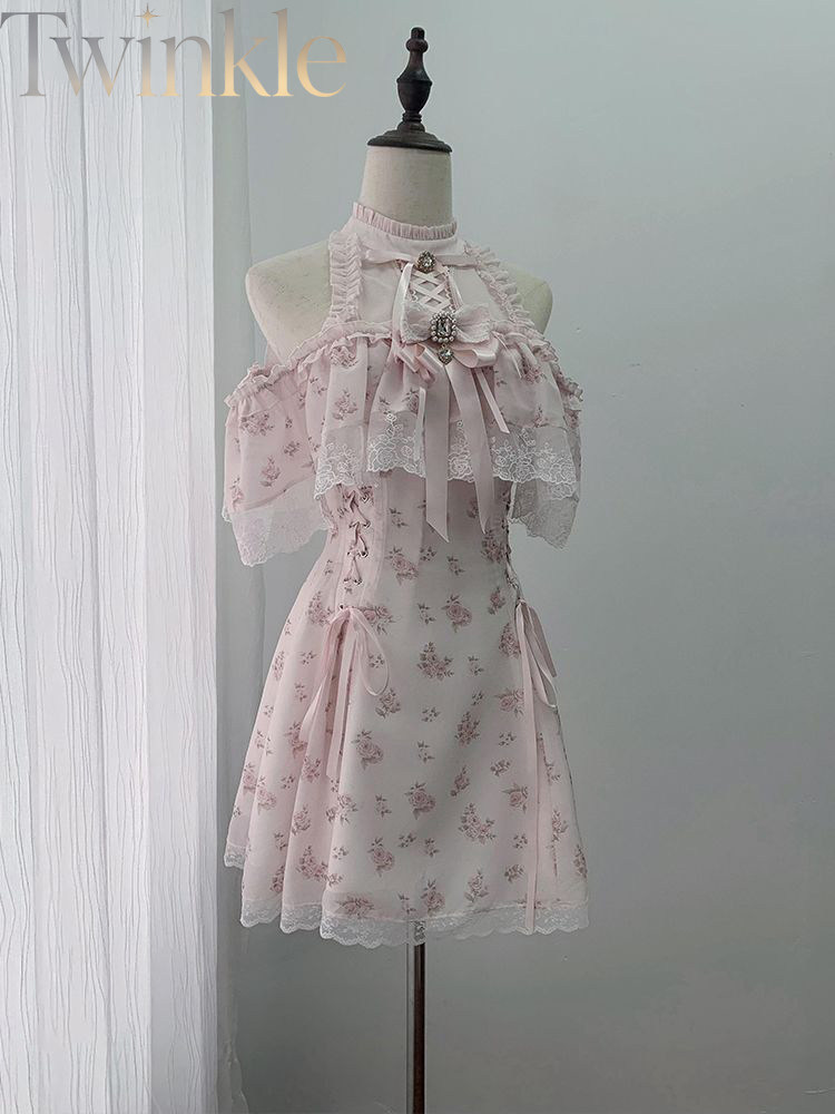 Midi Dress - Sommerliches Blumenkleid mit Schulterfreiem Schnitt für