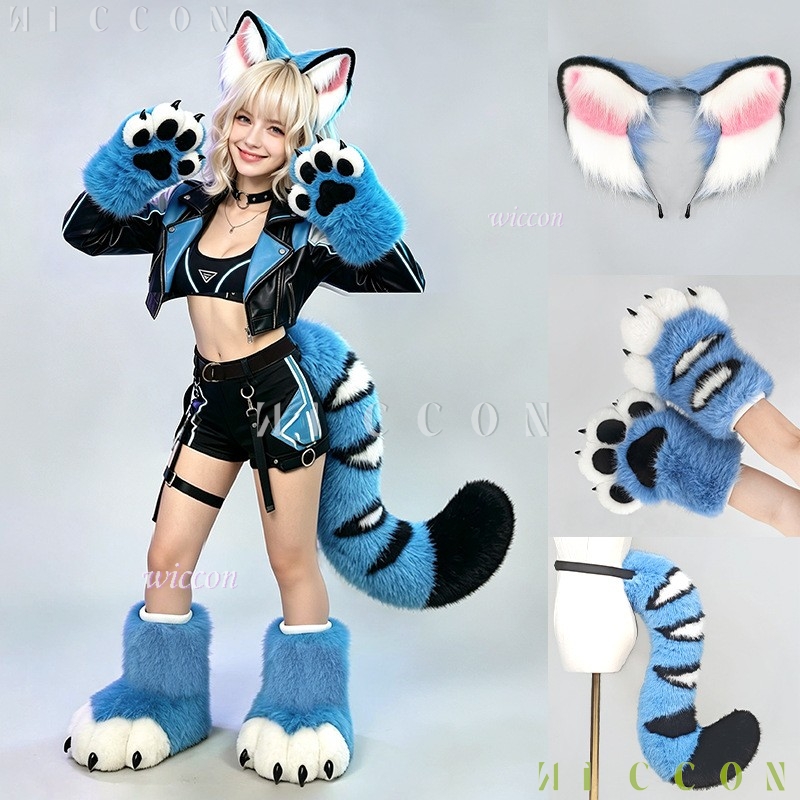Formal Dress - Derpyy Blaues Tiger-Fursuit-Set mit Ohren und