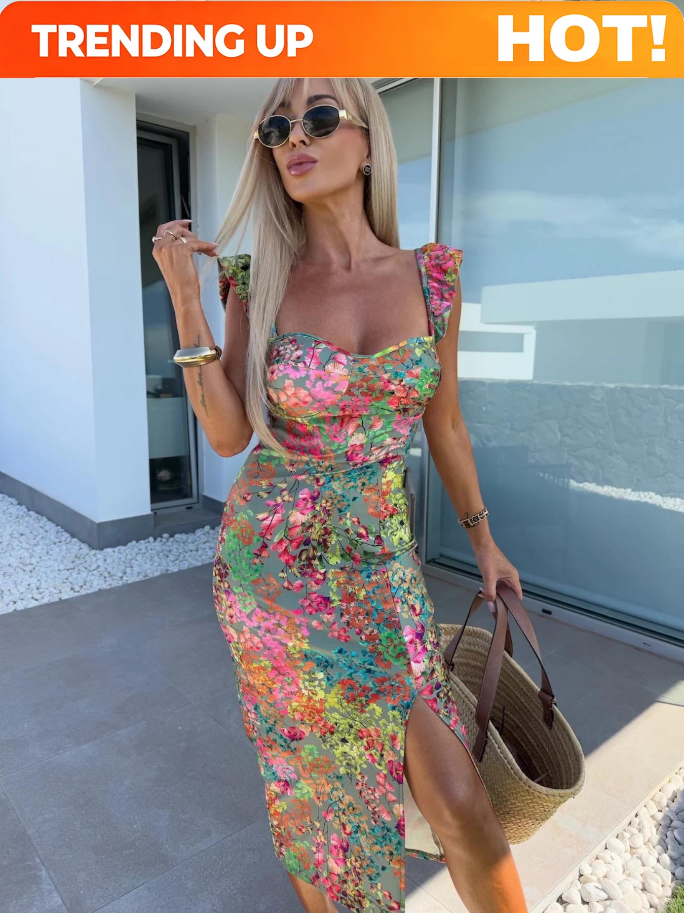 Midi Dress - Elegantes Boho-Printkleid für Damen, Modisches Schlankes