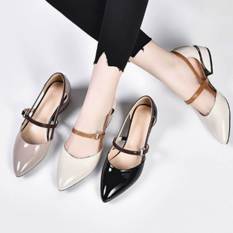 Pump Heel Block - Damen Zweifarbige Slingback-Schuhe Spitze Pumps mit