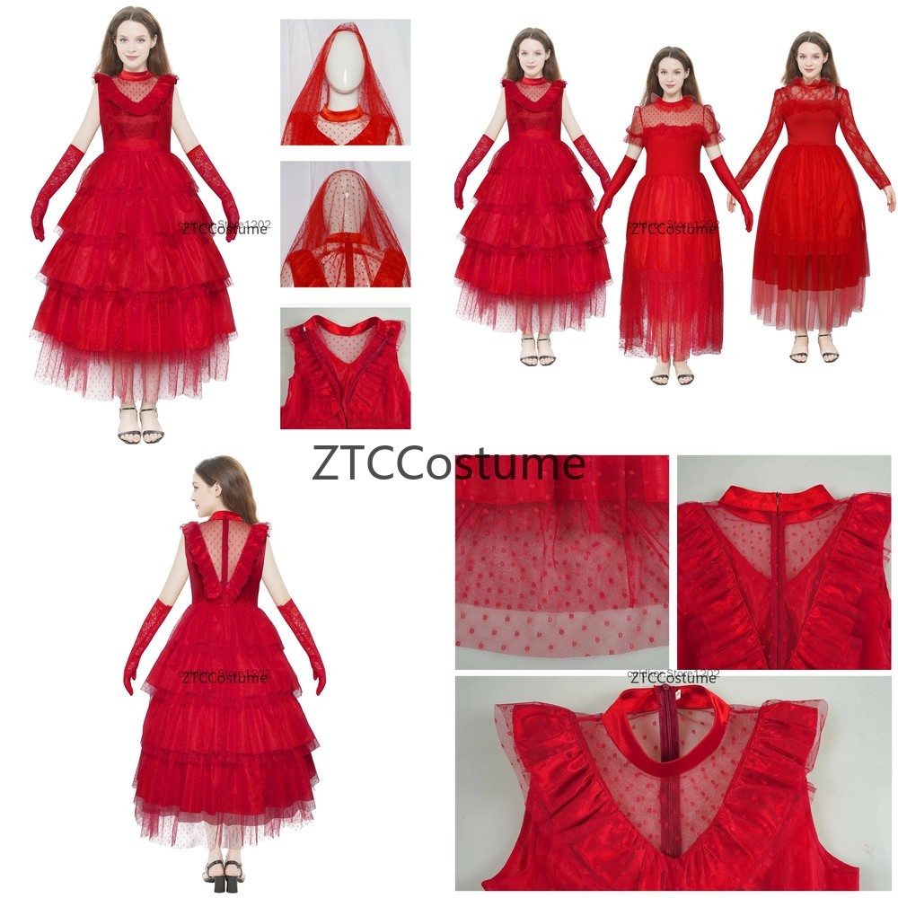 Evening Gown - Lydia Deetz Cosplay-Kostüm Gotisches Rotes Hochzeitskleid